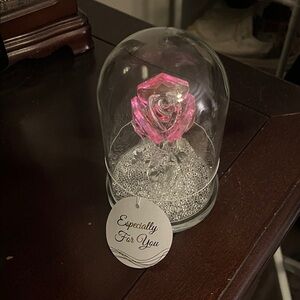 Pink Crystal Rose in Glass Dome